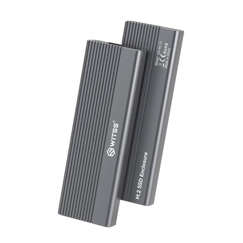 Boîtier SSD M.2 Switss® en aluminium gris avec ailettes de refroidissement, deux exemplaires debout