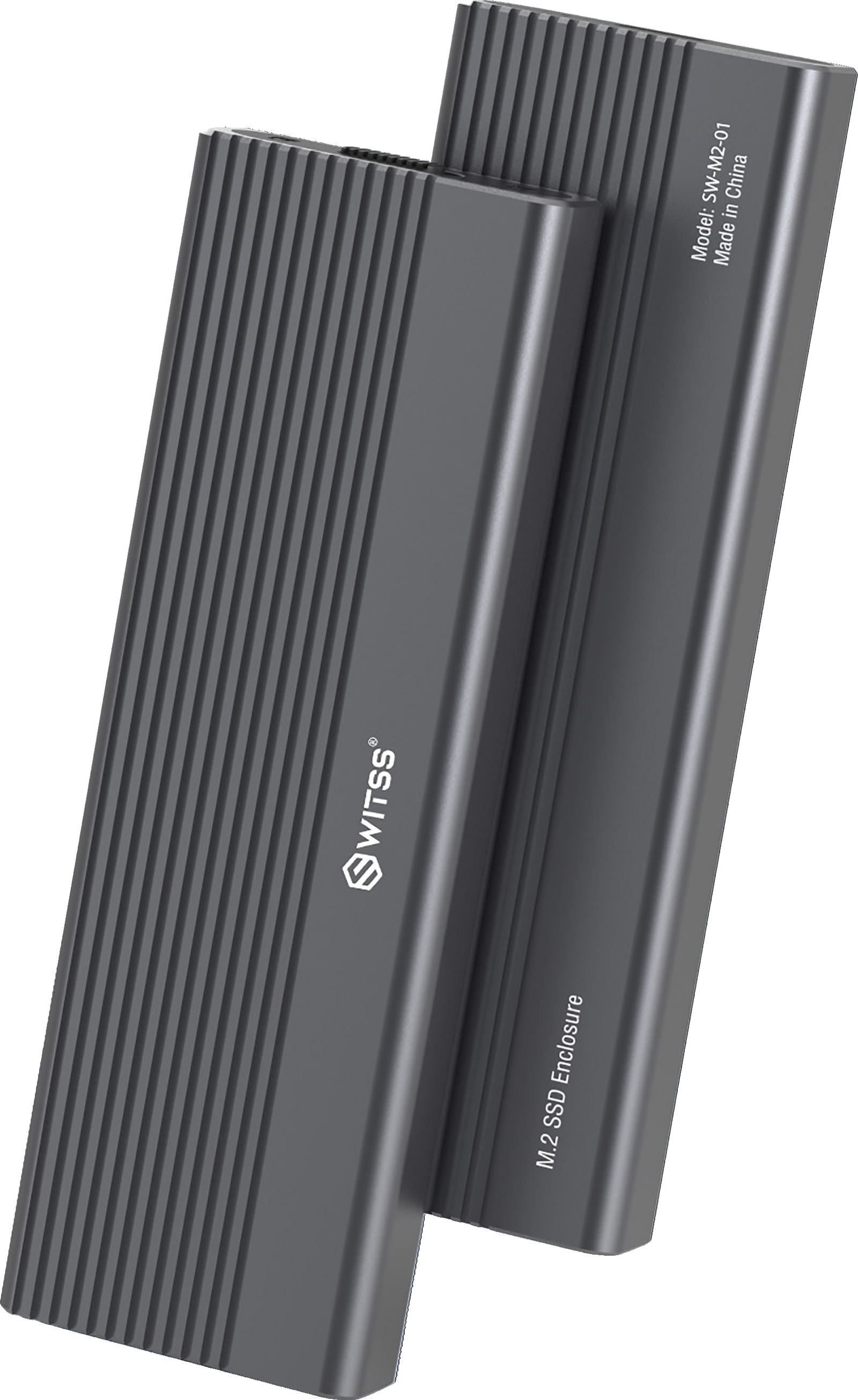Switss M.2 SSD-behuizing, aluminium met cooling fins, 3/4-aanzicht