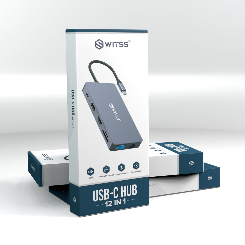 Switss® 12-in-1 USB-C hub in aluminium zilver, bovenaanzicht