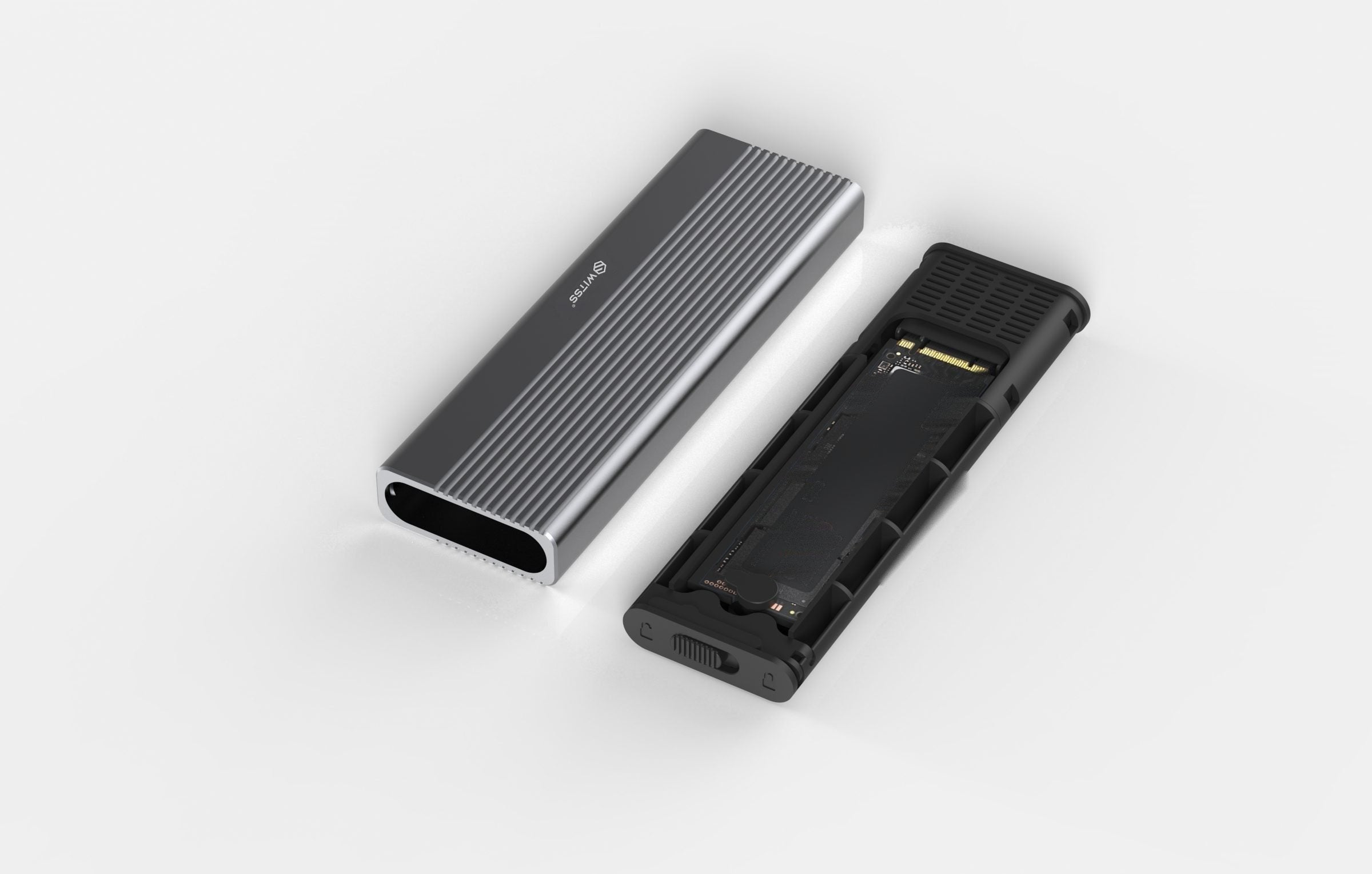 Switss® M.2 SSD-behuizing, aluminium met cooling fins, studio-opname