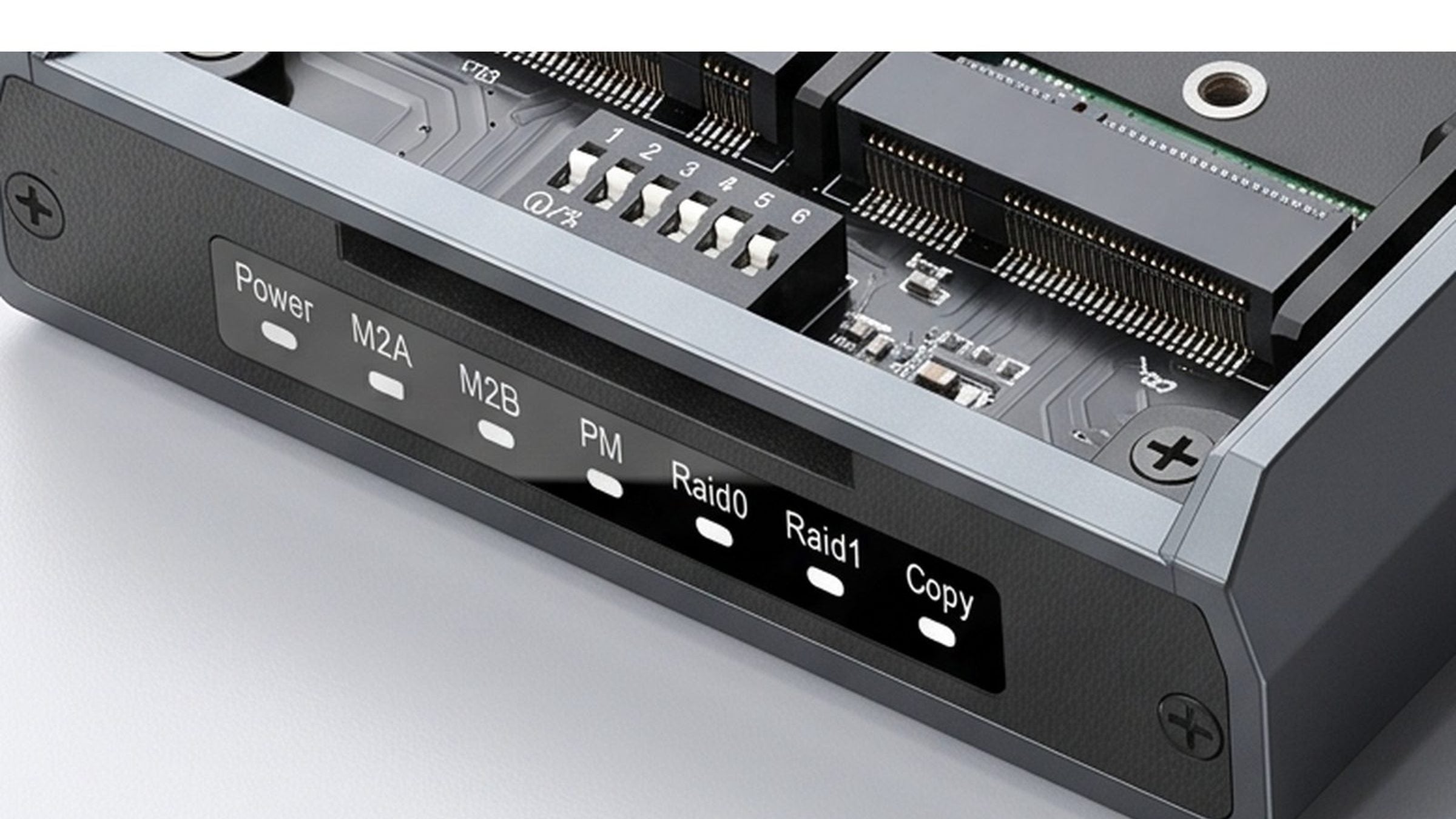 Switss® RAID Dual-Bay M.2 SSD behuizing in aluminium, studio-opname