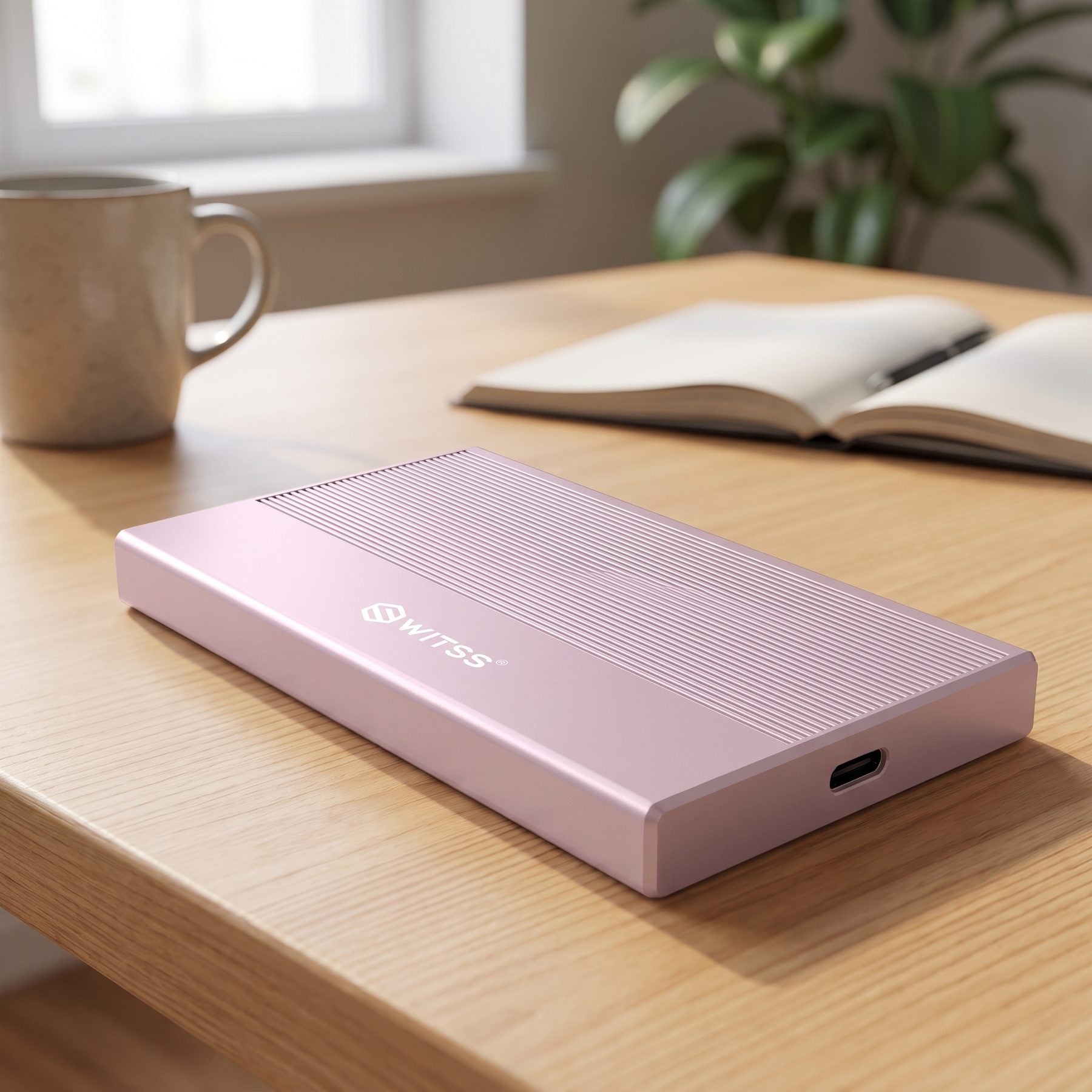 Close-up of the ribbed aluminium top of the pink Switss enclosure